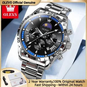 OLEVS orologio da uomo di marca di moda calendario impermeabile e luminoso orologio con codice di temporizzazione della fase lunare orologio al quarzo da uomo sportivo di lusso