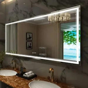 Specchio da bagno a LED illuminato Jumbo, luci anteriori e retroilluminate, montaggio a parete, specchio cosmetico antiappannamento touch