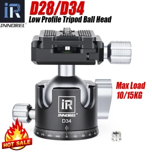 Testa a sfera per treppiede a basso profilo D28/D34 Testa per treppiede per fotocamera panoramica CNC interamente in metallo, con piastra a sgancio rapido Arca Swiss da 1/4″.