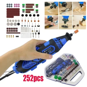 DayPlus Set di utensili multipli rotanti da 135 W, kit fai da te elettrico combinato con 252 accessori, potente incisore, levigatrice, lucidatrice da 10000-32000 giri/min