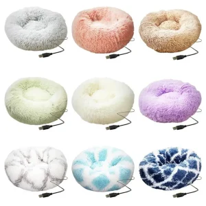 Letti per animali domestici morbidi in peluche Letto rotondo per cani con riscaldamento USB Letti rotondi a ciambella per cani e gatti di taglia piccola e media, comodi e lavabili in lavatrice