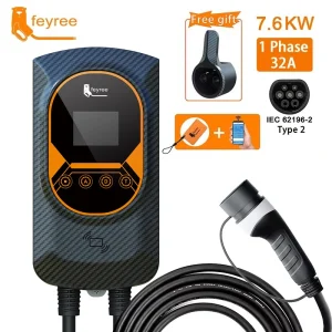 feyree EV Stazione di ricarica 32A Caricatore per auto per veicoli elettrici EVSE Wallbox Montaggio a parete 7.6/11/22KW Tipo2 Cavo IEC62196 Controllo APP