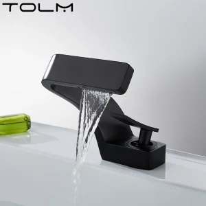 Rubinetto per lavabo TOLM cromato bianco, miscelatore a cascata da piano per bagno, monocomando acqua calda e fredda