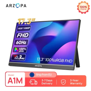 ARZOPA 17.3”1080P IPS Monitor da gioco portatile HDMI USB Schermo di visualizzazione esterno per laptop Cavalletto per PC/Mac/Telefono/Xbox/Switch/PS