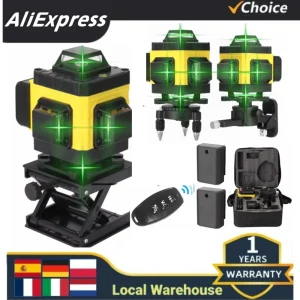 Strumento di livello laser 4D 16 linee Linee orizzontali verticali Multifunzionale 3 °   Autolivellante Con batteria agli ioni di litio Livelli laser verdi