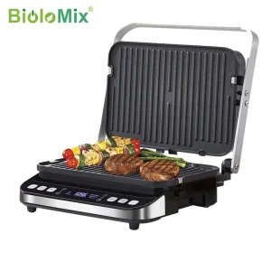 BioloMix 2000W Grill a contatto elettrico piastra digitale e pressa per Panini, piastre per Waffle opzionali, apre Barbecue a 180 gradi