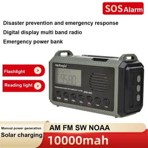 Radio meteorologica a manovella solare 10000MAh Radio di emergenza portatile Torcia Lampada da lettura AM FM SW NOAA SOS Radio di allarme Power Bank