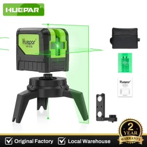 Huepar 9211G Livello laser a linea incrociata con 2 punti idraulici Fascio verde Autolivellante Strumenti laser di allineamento autolivellante a 180 gradi