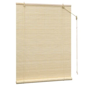 WOLTU Tenda a rullo in bambù Protezione solare Schermo per la privacy Tirare laterale Filtro per luce cieca Ventilazione Tenda oscurante per porta finestra