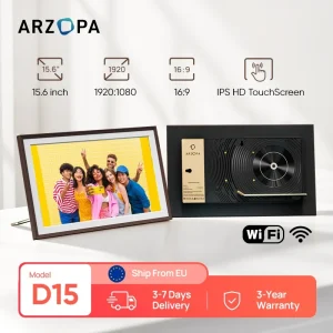 Cornice digitale elettronica ARZOPA da 15,6 pollici 1920 x 1080 FHD IPS con touchscreen, trasferimento istantaneo di foto e video, ideale come regalo, D15