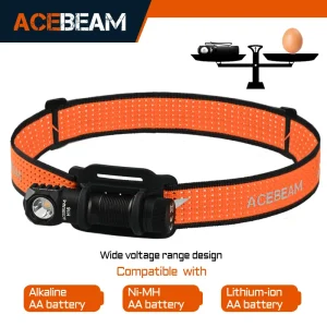 ACEBEAM H16 Lampada frontale super leggera Batteria AA LED Torcia EDC ad angolo retto, disponibile 5000K CRI 90/6500K 1000 lumen
