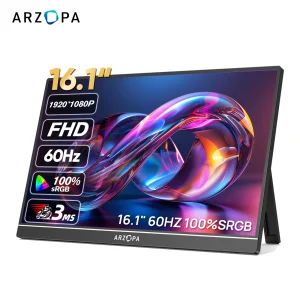 ARZOPA 16.1 ”100% sRGB Monitor portatile FHD1080P IPS Schermo Secondo monitor Schermo esterno per MAC Laptop PC Xbox/PS/Switch,Z1C
