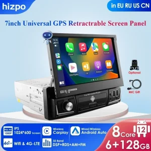 Autoradio 1din CarPlay navigazione GPS automatica schermo retrattile IPS 1 Din lettore multimediale Android Audio Video universale No DVD