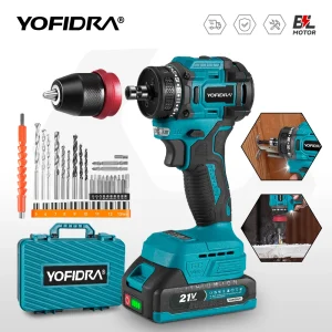 Trapano elettrico brushless YOFIDRA da 10 mm, 24 velocità, avvitatore elettrico multifunzione senza fili, compatibile con batteria Makita 21V.