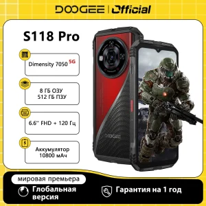 Versione globale DOOGEE S118 Pro 5G Telefono robusto Dimensity 7050 Batteria 10800mAh 6.6 ”FHD 120Hz 8GB RAM 512GB ROM Telefono cellulare NFC