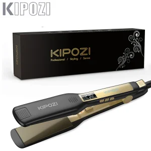 Piastra per capelli professionale in ferro piatto al titanio KIPOZI 2025 con display LCD digitale Ferro arricciacapelli a riscaldamento istantaneo a doppia tensione