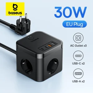 Baseus 30W Caricabatterie rapido Multipresa 4000W 3AC Presa Stazione di ricarica da tavolo Protezione contro le sovratensioni per Tablet iPhone Samsung Xiaomi