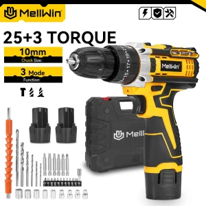 MELLWIN 25 + 3 Coppia Trapano Elettrico 12V Cordless Cacciavite Elettrico 2 Velocità di Marcia Regolabile Mini Cacciavite Elettrico Set di Strumenti