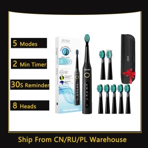Spazzolino elettrico sonico Seago SG-507 per spazzolino timer per adulti 5 modalità Set di testine di ricambio per spazzolino ricaricabile Micro USB