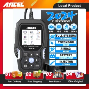ANCEL VOD700 Scanner OBD2 per tutti i sistemi adatto per lettore di codici per auto Volvo Iniettore di spurgo ABS Reset olio Strumento di scansione diagnostica OBD2