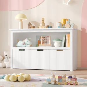 Getone Portaoggetti per giocattoli Portaoggetti per giocattoli con ruote girevoli Armadietto con 3 cassetti Portaoggetti per giocattoli per bambini Libreria per bambini per soggiorno 102x33x62 cm