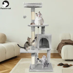 Passerscat Cat Tree Cat Tower con giocattolo per gatti da interni Multi-livello con tiragraffi Cat House Accogliente Condo imbottito Top Appendiabiti