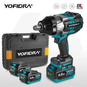 Chiave elettrica brushless YOFIDRA 3300N.M 3/4″ a 4 velocità, senza fili, efficiente, per riparazioni auto, compatibile con batteria Makita 21V.