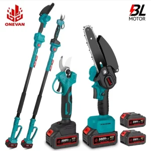 ONEVAN 4IN1 Motosega Elettrica Telescopica Senza Spazzole 3500W, Forbici per Potatura Rami Alti, Compatibile con Batterie Makita 18V