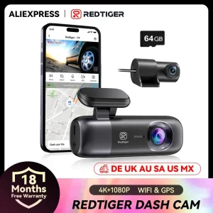REDTIGER F9 Dash Cam 4K Anteriore e Posteriore, WiFi 5.8GHz, GPS, Telecamera per Auto con Modalità Parcheggio, Visione Notturna, Controllo tramite App