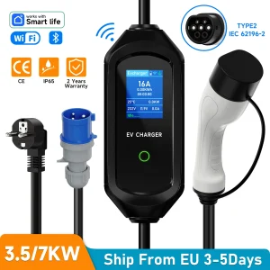 AFEEV 3.5/7KW Caricatore EV portatile Type2 IEC62196-2 Caricatore per auto elettrica 16A EVSE Cavo di ricarica veloce WiFi APP Controllo Bluetooth