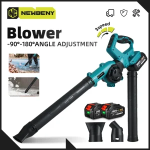 Ventilatore elettrico a batteria NEWBENY 270 °   Regolazione della rotazione Strumenti per la pulizia della neve della polvere dell’aspirapolvere delle foglie a 3 marce per il perno della batteria