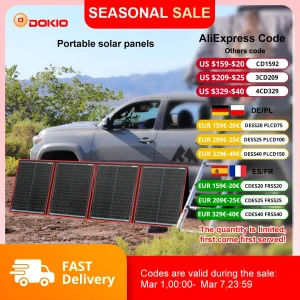 Pannello solare pieghevole portatile Dokio da 300 W con controller 12 V adatto per viaggi in campeggio in famiglia