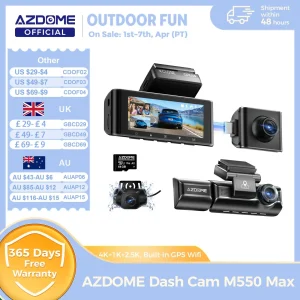 AZDOME 4K Dash Cam M550 Max GPS integrato Wifi Camera DVR per auto Schermo da 3,18 pollici Visione notturna 24 ore Supporto per monitor di parcheggio Cam posteriore