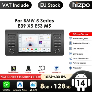 Auto Android 14 2Din 8GB di RAM 128GB ROM AutoRadio Lettore video multimediale per BMW 5 E39 E53 X5 1995-2001 2002 2003 2004 2005 2006