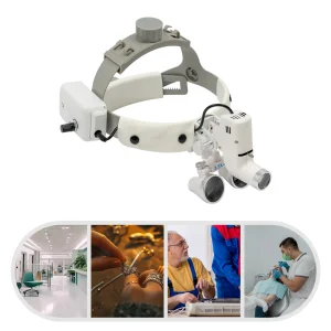 Lente d’ingrandimento binoculare medica bianca con luce LED Lente d’ingrandimento 3,5X Fascia regolabile per esame clinico