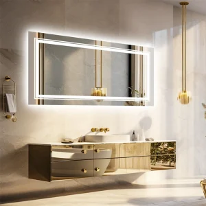 LUVODI Specchio grande illuminato Specchio da bagno doppio per lavabo Specchio da salone a figura intera con luci a 3 colori che attenuano