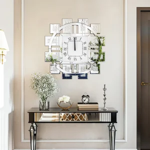 Orologio da parete a specchio con diamante grande schiacciato irregolare Sparkle Bling orologio al quarzo numeri romani per soggiorno