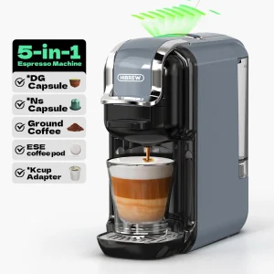 HiBREW 5 in 1 Macchina da caffè a capsule multiple Caldo/freddo DG Cappuccino Nes Capsule ESE Pod Caffè macinato Cafeteria 20Bar H2B Grigio