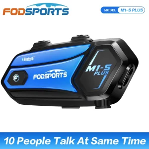 Interfono per casco moto Fodsports M1-S Plus, auricolare Bluetooth, interfono moto, 10 motociclisti, 2000M, radio FM, condivisione musica.