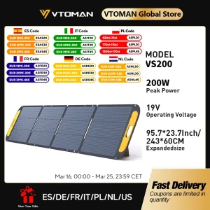VTOMAN VS200 Pannello solare pieghevole rigido Kit pannello solare portatile da viaggio, telefono e barca ad alta efficienza da 19 V 200 W