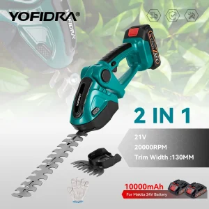 Tagliasiepi Elettrico YOFIDRA 20000rpm, Tosaerba Domestico, Forbici da Giardino, Utensile Elettrico per Batteria Makita 18V