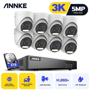 ANNKE H.265 + 8CH 5MP DVR Kit di sorveglianza di sicurezza 8 pezzi 5MP PIR Telecamere esterne IP67 DVR resistente alle intemperie SECUR Sistema di telecamere Allarme
