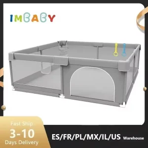 IMBABY Box per bambini Corralito grigio chiaro per parco giochi per bambini con anello di trazione Barriera di sicurezza per bambini Recinzione Scatola per palline Box da gioco