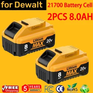Sostituzione della batteria delle celle 18V/20V MAX 8000mAh 21700 per Dewalt 18V DCB184 DCB182 DCB180 DCB181 DCB201 DCB206 per Dewalt DCB200