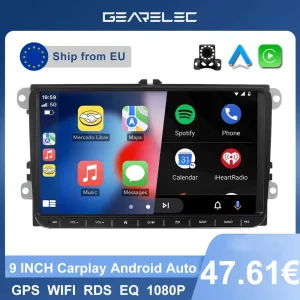 Schermo per auto Android-auto wireless da 9 pollici Carplay Android13system Lettore multimediale per navigazione GPS VW Bluetooth WiFi Radio FM