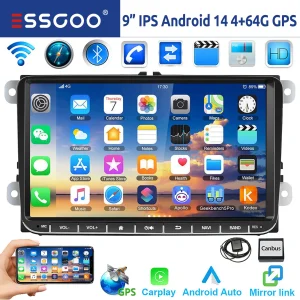 ESSGOO 9″ Android 14 4G+64G Autoradio Apple CarPlay GPS NAVI WIFI RDS FM BT per VW Golf 5 6 Passat B6 B7 Polo 6R Touran Tiguan Caddy EOS Jetta T5 Seat Skoda Schermo Touch Mirror Link