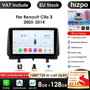 Hizpo 9 ”7862 Schermo Intelligente Carplay 4G 2Din Android 14 Autoradio per Renault CLIO 3 2005-2014 Lettore Video Multimediale WIFI