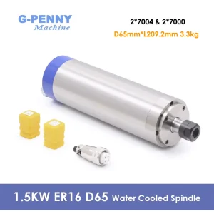 G-PENNY 1.5kw ER16 Motore mandrino raffreddato ad acqua 65mm 4 pezzi Serie 7 Cuscinetti Raffreddamento ad acqua per lavoro CNC su legno/alluminio