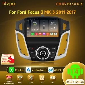 Hizpo Carplay Android 14 Auto Car Radio Lettore video multimediale per Ford Focus 3 Mk3 2012-2017 Navigazione GPS stereo 2din No DVD