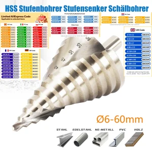 Trapano a cono in titanio da 6-60 mm, staccabile in acciaio ad alta velocità, punta da trapano per scaletta professionale, trapano a gradino HSS